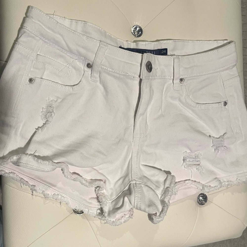 White Distressed Denim Shorts